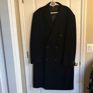 Chaps Men’s Italian Wool/Cashmere Blend Classic Double BreastedBlack Trench Coat